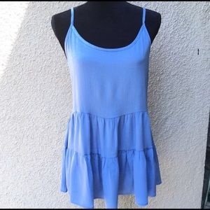 Cool blue ladder back ruffled tank NWT